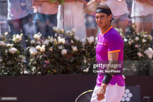 Rafael Nadal in action during the match between Rafael Nadal vs Nicolas Almagro at the Internazionali BNL d'Italia 2017 at the Foro Italico on May...