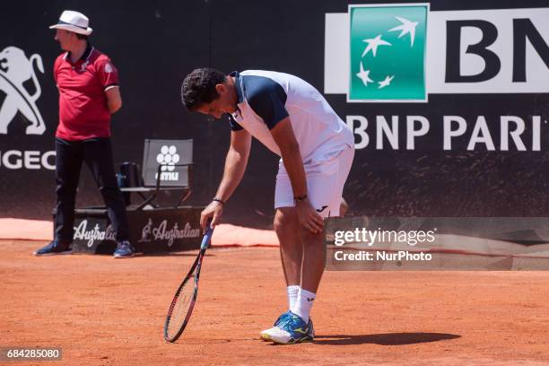 Nicolas Almagro leaves the court injured during the match between Rafael Nadal vs Nicolas Almagro at the Internazionali BNL d'Italia 2017 at the Foro...