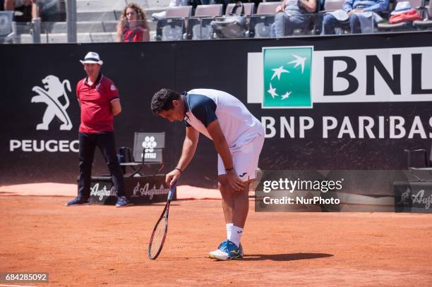 Nicolas Almagro leaves the court injured during the match between Rafael Nadal vs Nicolas Almagro at the Internazionali BNL d'Italia 2017 at the Foro...