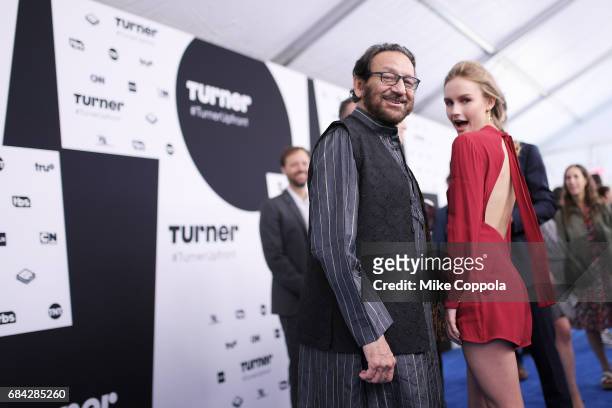 Shekhar Kapur and Olivia DeJonge attend the Turner Upfront 2017 arrivals on the red carpet at The Theater at Madison Square Garden on May 17, 2017 in...
