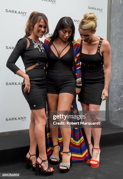 Antonella Roccuzzo, Daniella Semaan and Sofia Balbi attend a photocall for the new Sarkany Boutique opening on May 17, 2017 in Barcelona, Spain.