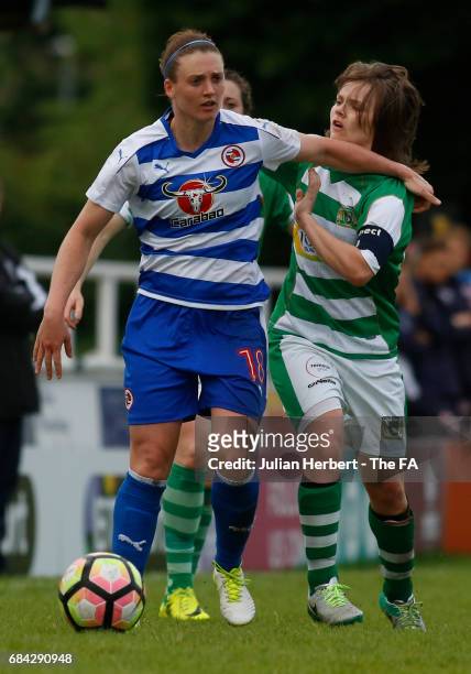 Ellie Curson of Yeovil Town Ladies tangles with Jade Moore of Reading FC Women during the WSL Spring Series Match between Yeovil Town Ladies and...