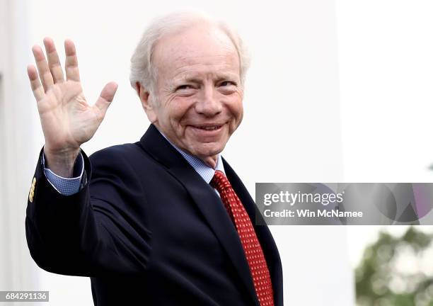 Former U.S. Sen. Joseph Lieberman departs the White House after meeting with U.S. President Donald Trump May 17, 2017 in Washington, DC. Trump is...