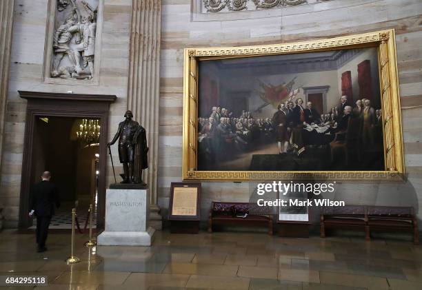 Painting titled "Declaration of Independence" hangs on the wall inside the U.S. Capitol, on May 17, 2017 in Washington, DC. Today the Justice...