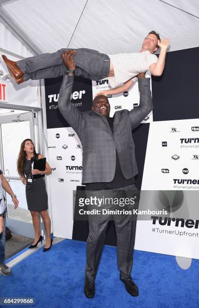Shaquille O'Neal and Breckin Meyer attends the Turner Upfront 2017 arrivals on the red carpet at The Theater at Madison Square Garden on May 17, 2017...