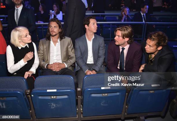 Ellen Barkin, Ben Robson, Shawn Hatosy, Jake Weary, and Finn Cole sit in the audience during the Turner Upfront 2017 show at The Theater at Madison...