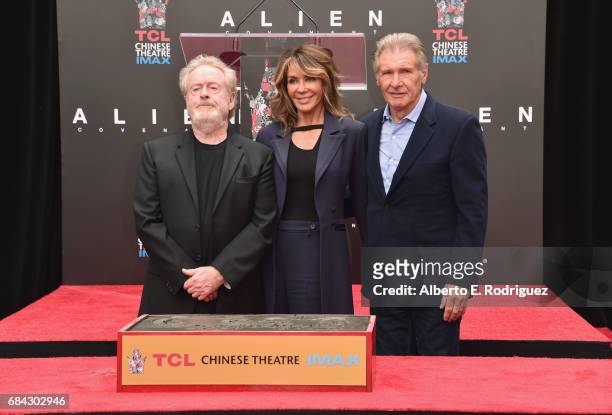 Sir Ridley Scott, wife Giannina Facio and actor Harrison Ford attend Sir Ridley Scott's hand and footprint ceremony at TCL Chinese Theatre IMAX on...