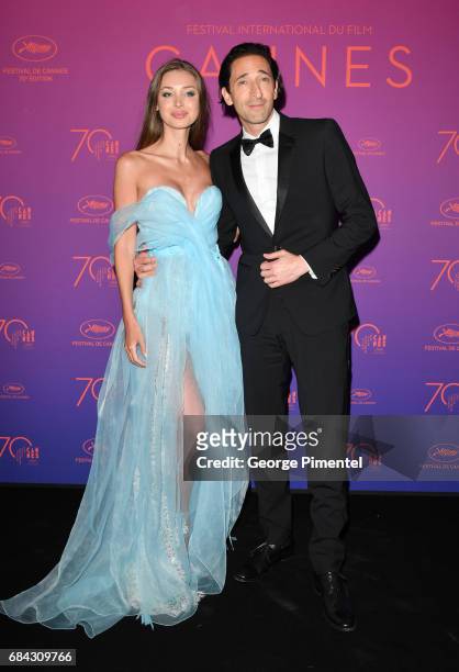 Lara Lieto and Adrien Brody attends the Opening Gala dinner during the 70th annual Cannes Film Festival at Palais des Festivals on May 17, 2017 in...