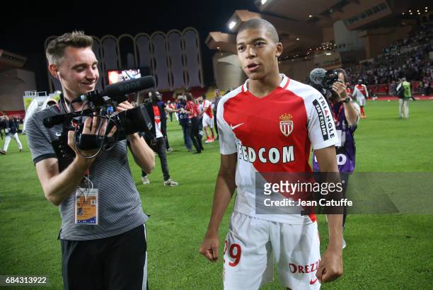 Kylian Mbappe of Monaco during the French League 1 Championship title celebration following the French Ligue 1 match between AS Monaco and AS...