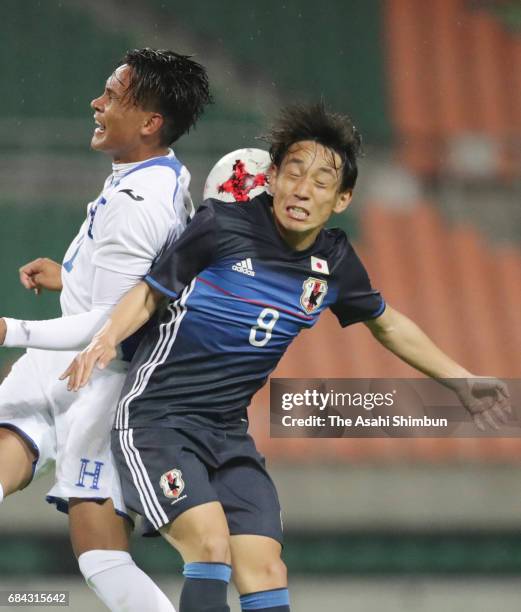 Koki Ogawa of Japan in action during the U-20 international friendly match between Japan and Honduras at Shizuoka Stadium ecopa on May 15, 2017 in...