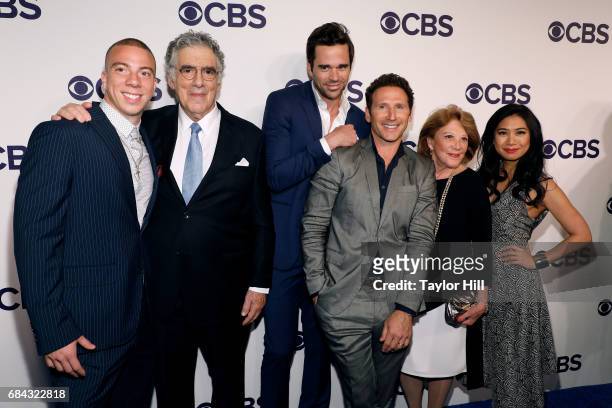 Matt Murray, Elliott Gould, David Walton, Mark Feuerstein, Linda Lavin and Liza Lapira attend the 2017 CBS Upfront on May 17, 2017 in New York City.