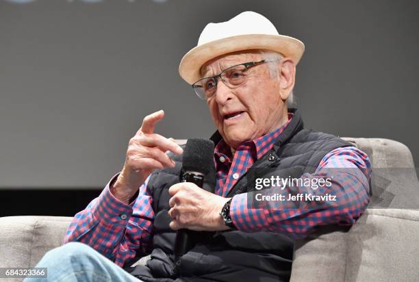 Norman Lear speaks onstage at the LA Premiere of "If You're Not In The Obit, Eat Breakfast" from HBO Documentaries on May 17, 2017 in Beverly Hills,...