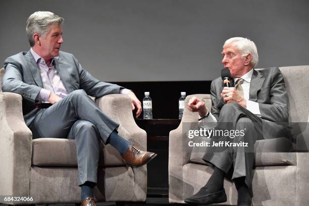 Tom Bergeron and Dick Van Dyke speak onstage at the LA Premiere of "If You're Not In The Obit, Eat Breakfast" from HBO Documentaries on May 17, 2017...