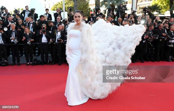 Chompoo Araya attends the "Ismael's Ghosts " screening and Opening Gala during the 70th annual Cannes Film Festival at Palais des Festivals on May...