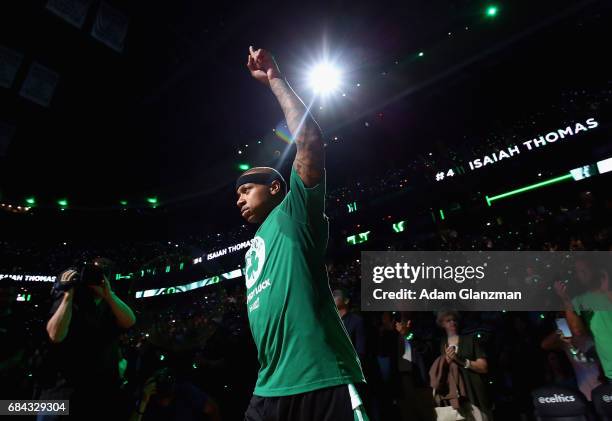 Isaiah Thomas of the Boston Celtics is introduced prior to Game One of the 2017 NBA Eastern Conference Finals against the Cleveland Cavaliers at TD...