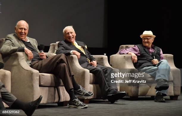 Carl Reiner, Mel Brooks and Norman Lear speak onstage at the LA Premiere of "If You're Not In The Obit, Eat Breakfast" from HBO Documentaries on May...
