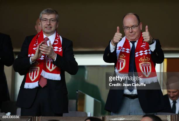 President of AS Monaco Dmitri Rybolovlev, Prince Albert II of Monaco attend the French Ligue 1 match between AS Monaco and AS Saint-Etienne at Stade...