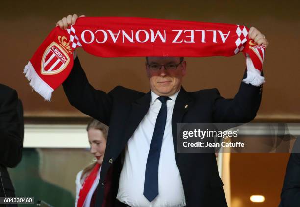 Prince Albert II of Monaco attends the French Ligue 1 match between AS Monaco and AS Saint-Etienne at Stade Louis II on May 17, 2017 in Monaco,...