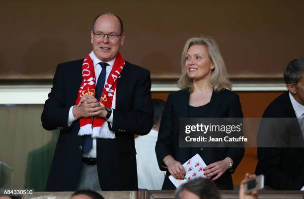 Prince Albert II of Monaco and President of LFP Nathalie Boy de La Tour during the French Ligue 1 Championship title following the French Ligue 1...