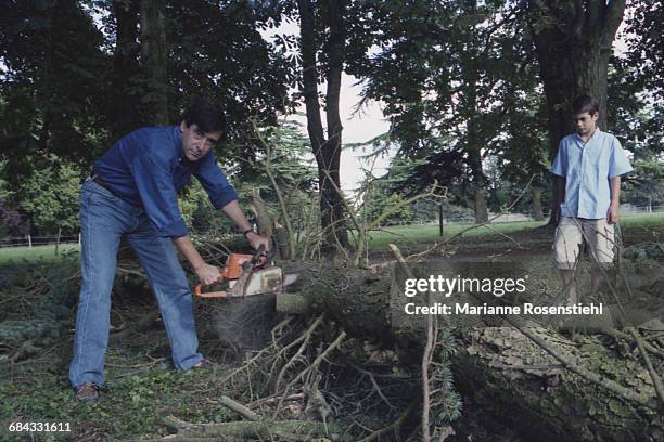 French politician François Fillon with his son Edouard, 1st September 2002. Fillon is Minister of Social Affairs, Labour and Solidarity in the...