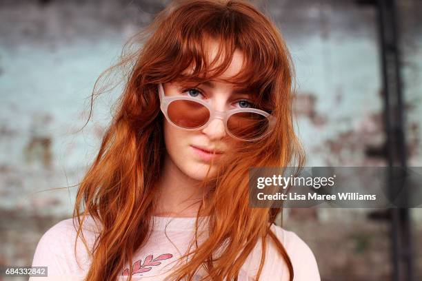 Ella Jane wearing Stella McCartney shoes, dress by Venetta Claine and glasses by Calvin Klein during Mercedes-Benz Fashion Week Resort 18 Collections...