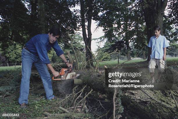 French politician François Fillon with his son Edouard, 1st September 2002. Fillon is Minister of Social Affairs, Labour and Solidarity in the...