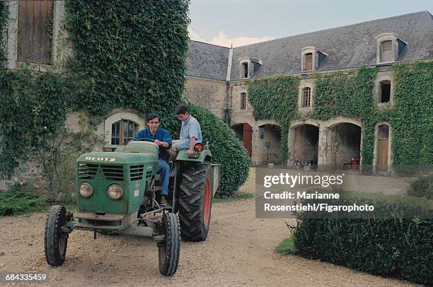 French politician François Fillon with his son Edouard, 1st September 2002. Fillon is Minister of Social Affairs, Labour and Solidarity in the...