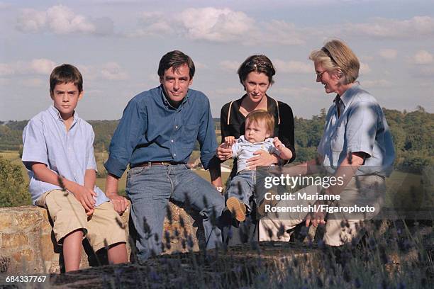 French politician François Fillon with his wife Penelope Clarke and their children Marie, Edouard and Arnaud , 1st September 2002. Fillon is Minister...