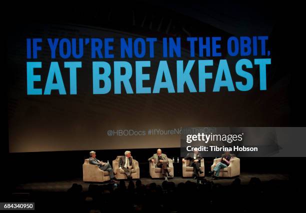 Tom Bergeron, Dick Van Dyke, Carl Reiner, Mel Brooks and Norman Lear attends the Premiere Of HBO's 'If You're Not In The Obit, Eat Breakfast' on May...