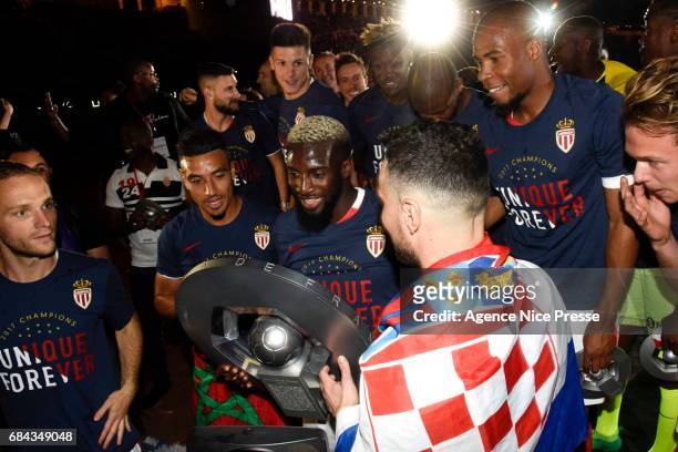Tiemoue Bakayoko of Monaco celebrates winning the Ligue 1 title during the Ligue 1 match between As Monaco and AS Saint Etienne at Stade Louis II on...