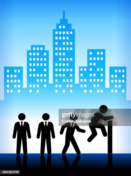 businessmen climbing struggles on modern city background - man window reflection stock illustrations