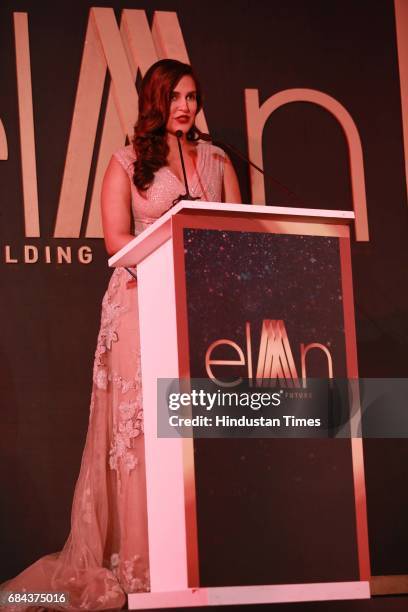 Bollywood actor Neha Dhupia during the launch of prestigious project Elan Miracle, hosted by Real Estate Company Elan Group, on May 13, 2017 in...