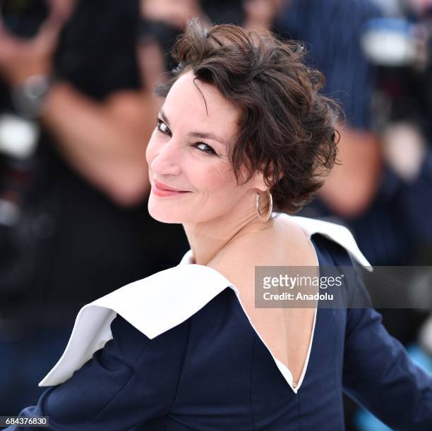 French actress Jeanne Balibar poses during a photocall for the film 'Barbara' in 'un certain regard' at the 70th annual Cannes Film Festival in...
