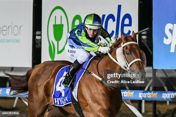 El Sicario ridden by Noel Callow wins the Black Leopard Skin Care BM70 Handicap at Racing.com Park Synthetic Racecourse on May 18, 2017 in Pakenham,...