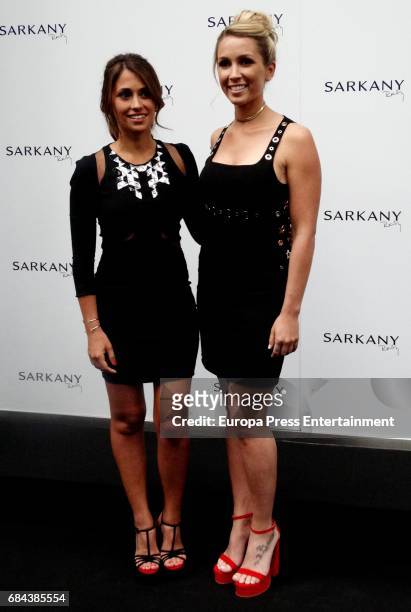 Antonella Roccuzzo and Sofia Balbi attend the opening of Sarkany Shoes Boutique on May 17, 2017 in Barcelona, Spain.