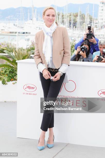 President of the jury Uma Thurman attends Jury Un Certain Regard Photocall during the 70th annual Cannes Film Festival at Palais des Festivals on May...