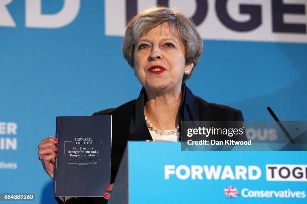 Prime Minister Theresa May launches the Conservative Party Election Manifesto, on May 18, 2017 in Halifax, United Kingdom. The Conservative Party...