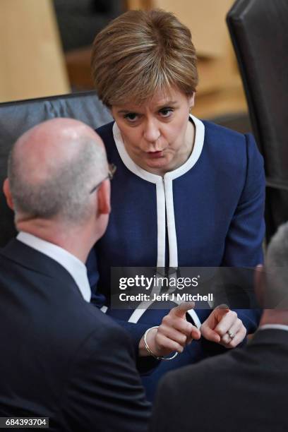 First Minister Nicola Sturgeon, attends first minister's questions at the Scottish Parliament on May 18, 2017 Edinburgh, Scotland.