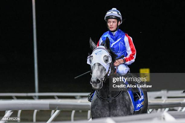 Magwitch ridden by Stephanie Thornton returns after winning the Sportsbet Racing Form BM64 Handicap at Racing.com Park Synthetic Racecourse on May...