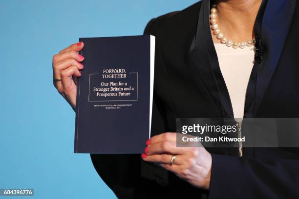 Prime Minister Theresa May launches the Conservative Party Election Manifesto, on May 18, 2017 in Halifax, United Kingdom. The Conservative Party...
