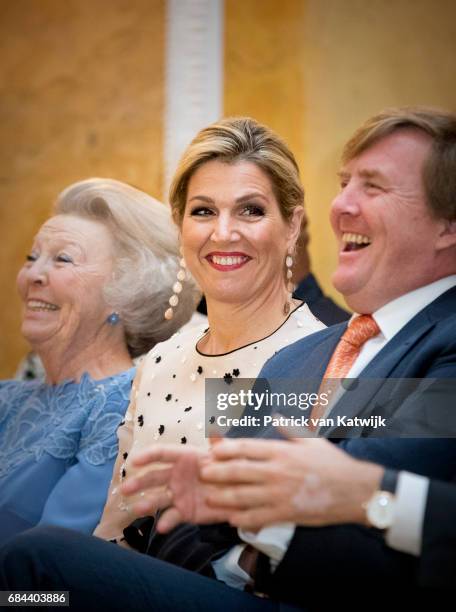 King Willem-Alexander, Queen Maxima and Princess Beatrix of The Netherlands attend the Appeltjes van Oranje Award ceremony for social projects in...