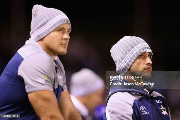 Johnathan Thurston and Matt Scott of the Cowboys look on during the round 11 NRL match between the Cronulla Sharks and the North Queensland Cowboys...