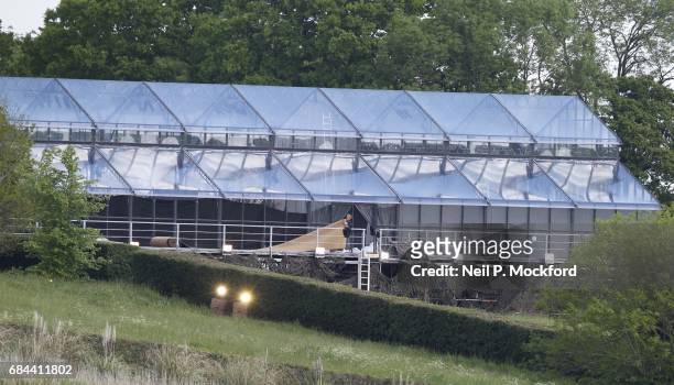 General View of the glass marquee which will be used for the wedding reception of Pippa Middleton and James Matthews on May 18, 2017 in Bucklebury,...