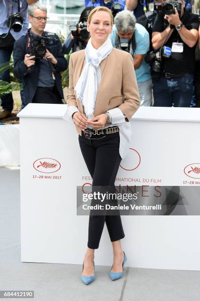 President of the jury Uma Thurman attends Jury Un Certain Regard Photocall during the 70th annual Cannes Film Festival at Palais des Festivals on May...
