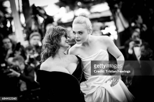 Actresses Susan Sarandon and Elle Fanning attend the "Ismael's Ghosts " screening and Opening Gala during the 70th annual Cannes Film Festival at...