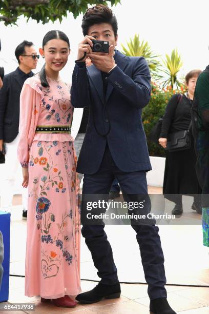 Hana Sugisaki and Takuya Kimura attend the "Blade Of The Immortal " photocall during the 70th annual Cannes Film Festival at Palais des Festivals on...