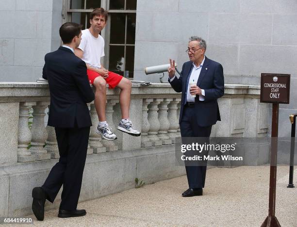 Senate Minority Leader Charles Schumer , talks with Sen. Ben Sasse , and Sen. Tom Cotton on Capitol Hill, May 18, 2017 in Washington, DC. Yesterday...