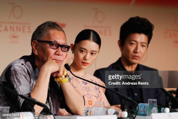 Director Takashi Miike, actress Hanna Sugisaki and actor Takuya Kimura attend the "Blade Of The Immortal " press conference during the 70th annual...