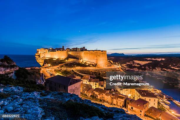 the citadel, the high town and the marina - bonifacio stock pictures, royalty-free photos & images