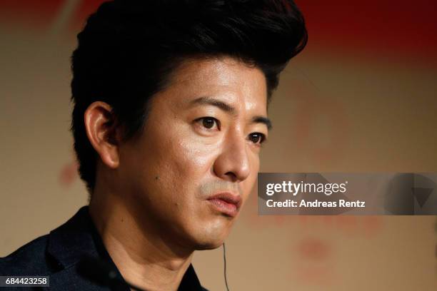 Actor Takuya Kimura attend the "Blade Of The Immortal " press conference during the 70th annual Cannes Film Festival at Palais des Festivals on May...